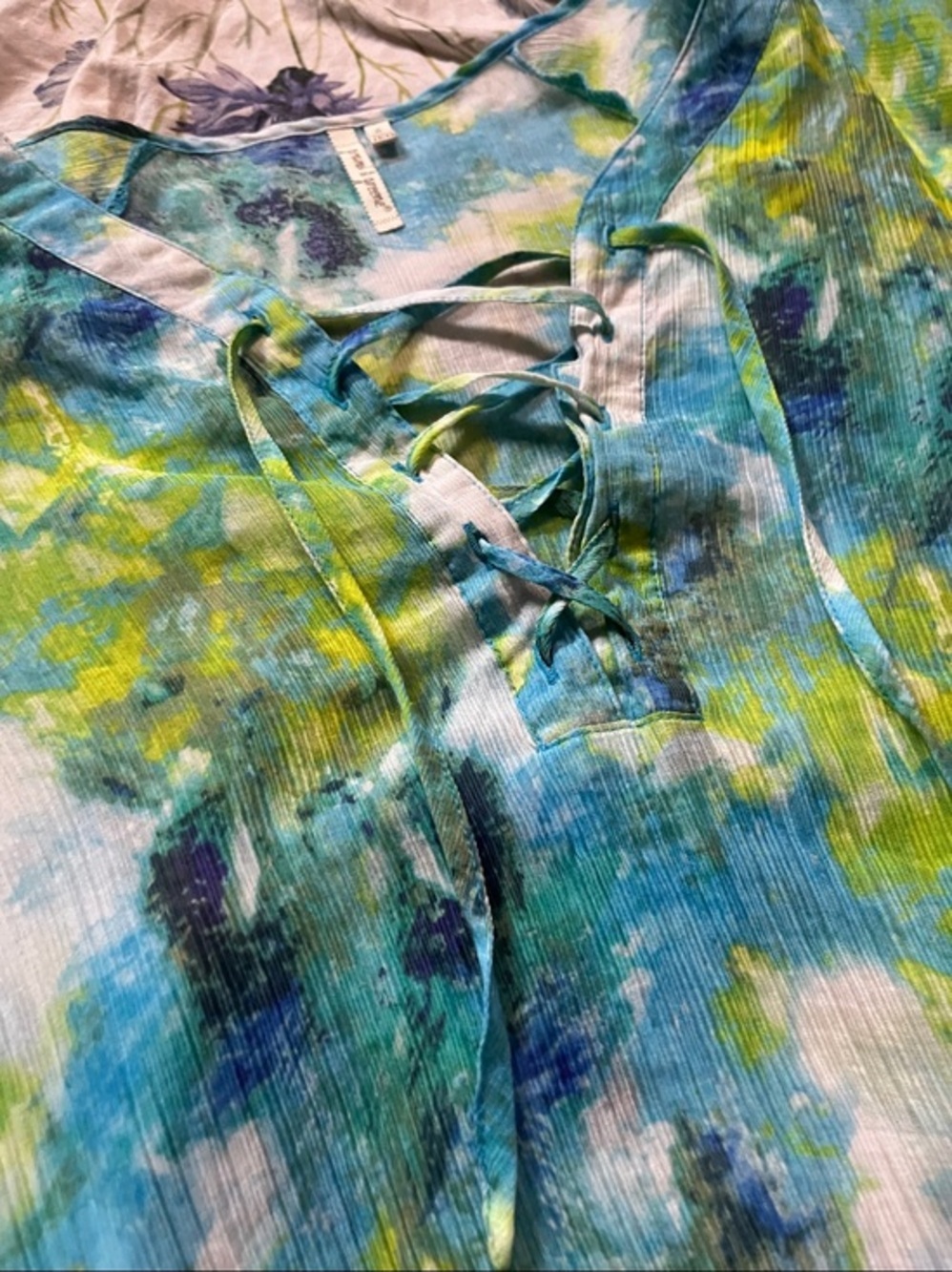 Grand & Greene Blue Green Yellow Watercolor Lace-Up Tunic – Size S – Like New - Picture 5 of 5